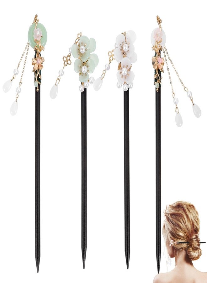 Matwsec 4PCS Chinese Wooden Hair Stick for Women, Retro Hair Sticks for Buns, Japanese Classic Hairs Chopsticks Wooden Hairpins Handmade Flower Accessories - Image 1